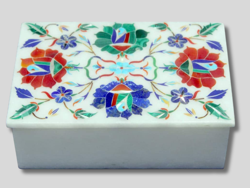 Marble Inlay Boxes Malachite Carnelian Floral Decor